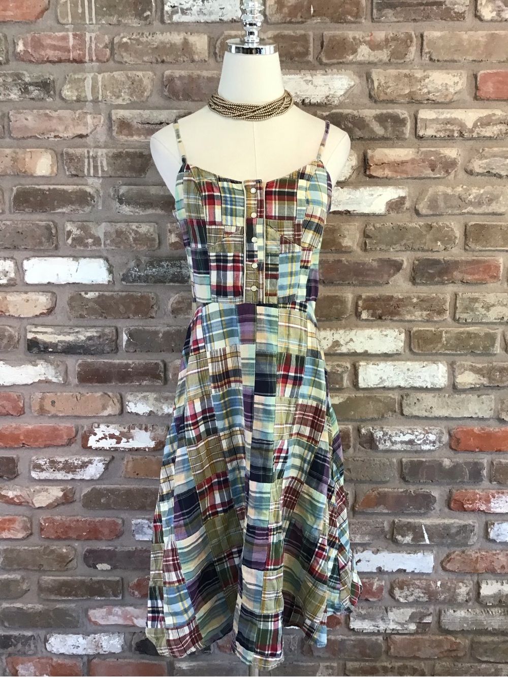Tommy Hilfiger Vintage Women's Y2K Patchwork Plaid Button-Front Midi Dress 6 - Picture 2 of 7